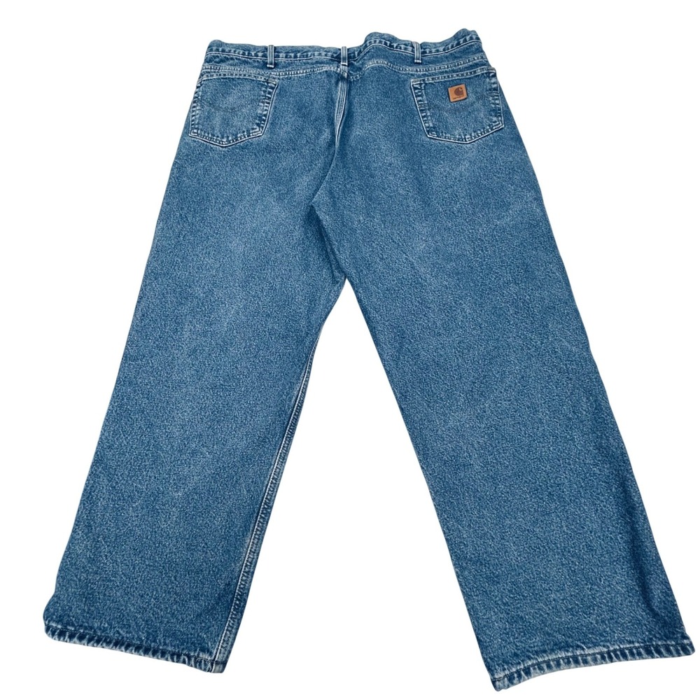 Carhartt Relaxed Fit Jeans Mens 48x30 Plaid Lined Waist Denim Workwear Utility - Picture 2 of 10
